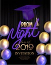 Prom night poster with colorful air balloons and graduation cap.