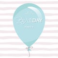 Birthday party invitation card template. Blue balloon on stripped background. Royalty Free Stock Photo