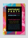 Birthday party invitation card template, colorful abstract low polygon pink background. CMYK brochure size A4 book cover design