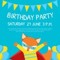 Birthday Party Invitation Card Template with Cute Funny Fox Character Cartoon Vector Illustration Royalty Free Stock Photo