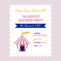 Birthday party invitation in circus pink style. Vector Royalty Free Stock Photo