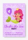 Birthday party invitation card with mermaid for kids. Royalty Free Stock Photo