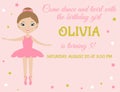 Birthday party invitation. Little girl ballerina in pink tutu dress on pink background. Cute cartoon character. Royalty Free Stock Photo