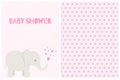 Vector illustration with cartoon elephant and inscription `baby shower` and seamless pattern with flowers. Royalty Free Stock Photo