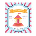 Birthday party invitation in the style of a pink circus with a carousel. Party Royalty Free Stock Photo