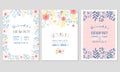 Birthday Party Invitation Vertical Card with Floral Elements Vector Set