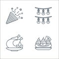 birthday party line icons. linear set. quality vector line set such as ice cream, chicken, light bulb