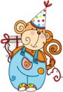 Birthday party monkey holding a gift