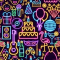 Birthday Party Neon Seamless Pattern