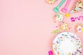 Birthday party side border on a pastel pink background Royalty Free Stock Photo