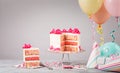 Birthday Party with Sliced Pink funfetti Cake Royalty Free Stock Photo