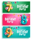 Birthday party text vector set design. Balloons number character collection with pennant and party elements Royalty Free Stock Photo