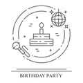 Birthday party theme horizontal banner. Set of elements of cake, present, champagne, disco, firework and other Royalty Free Stock Photo