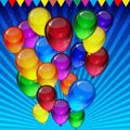 Birthday party vector background - colorful festive balloons, confetti, ribbons flying for celebrations card in blue background Royalty Free Stock Photo