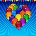 Birthday party vector background - colorful festive balloons, confetti, ribbons flying for celebrations card in blue background Royalty Free Stock Photo