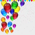 Birthday party vector background - colorful festive balloons, confetti, ribbons flying for celebrations card in isolated white Royalty Free Stock Photo
