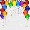 Birthday party vector background - colorful festive balloons, confetti, ribbons flying for celebrations card in isolated white Royalty Free Stock Photo