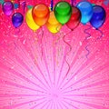 Birthday party vector background - colorful festive balloons, confetti, ribbons flying for celebrations card Royalty Free Stock Photo