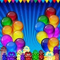 Birthday party vector background - colorful festive balloons, confetti, ribbons flying for celebrations card Royalty Free Stock Photo