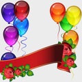 Birthday party vector background - colorful festive balloons, flowers of roses, ribbons Royalty Free Stock Photo