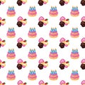 Birthday pattern. Birthday cake with candles for celebration party, cake, confectionery cupcakes. Event, celebration