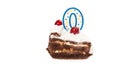 Birthday piece of cake with one candles Royalty Free Stock Photo