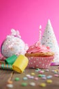 Birthday pink cupcake Royalty Free Stock Photo