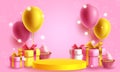 Birthday podium vector background design. Happy birthday invitation card with balloons Royalty Free Stock Photo