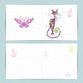 Birthday postcard with cute cat and butterfly for