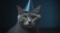 Birthday purrs, cat with hat on blue Royalty Free Stock Photo