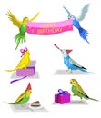 Birthday set with budgie birds