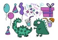 Birthday set dragon dragon and gift box and balls pattern for wrapping paper and fabrics