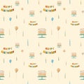 Birthday sketch candle beige pattern a watercolor