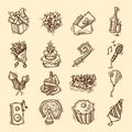 Birthday sketch icon set