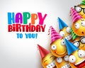 Birthday smileys vector background design with yellow funny and happy emoticons Royalty Free Stock Photo