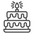 Birthday storey cake line icon, Birthday cupcake concept, Two tiered cake sign on white background, dessert with Royalty Free Stock Photo