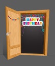 Birthday surprise with open door Royalty Free Stock Photo