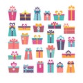 Birthday surprise. Set of different gift boxes. Flat design. Royalty Free Stock Photo