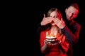 birthday surprise sweet present man woman cake Royalty Free Stock Photo