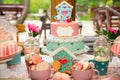 Birthday table with sweets for children party Royalty Free Stock Photo