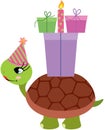 Birthday turtle carrying a gifts and candle