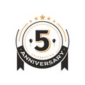 Birthday vintage logo template 5 th anniversary circle retro isolated vector emblem. Five years old badge on white background