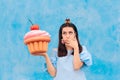 Birthday Woman Eating Cupcake Feeling Sick