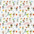 Birthday wrapping paper , seamless pattern with kids illustration Royalty Free Stock Photo