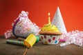 Birthday yellow cupcake Royalty Free Stock Photo