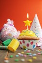 Birthday yellow cupcake Royalty Free Stock Photo
