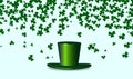 Leprechaun green top hat and clover leaves