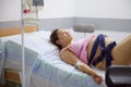 Birthing mother with a belt around her belly checking the heartbeat and pulse of future baby, during the labor process