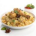 Biryani with chicken isolated on white background Royalty Free Stock Photo