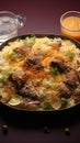 Biryani delight Mutton biryani meal served on a table plate